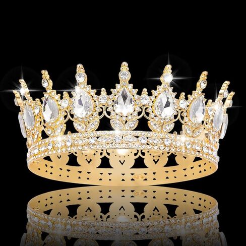 Queen Crown Rhinestone Wedding Crowns and Tiaras for Women Costume Party Hair Accessories Princess Birthday Crown Crystal Bridal Crown (Gold & White Crown) in Saudi Arabia