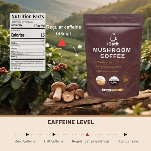 قهوة الفطر العضوي مع 6 عيش الغراب التكيف (Cordyceps ، Reish ، King Trumpet ، Shitake ، Turkey Tail ، Lions Mane)-الطاقة المحسنة ، التركيز والمناعة ، 30 حصة in Kuwait