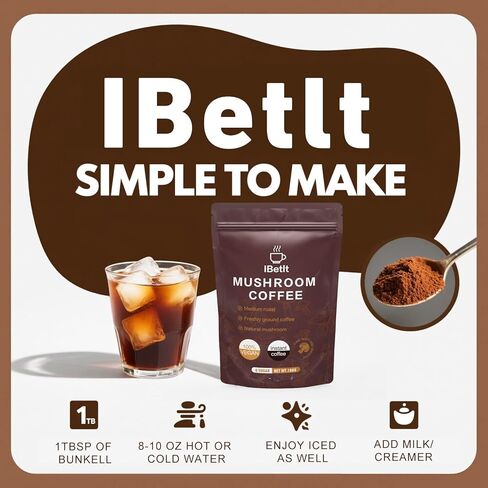 قهوة الفطر العضوي مع 6 عيش الغراب التكيف (Cordyceps ، Reish ، King Trumpet ، Shitake ، Turkey Tail ، Lions Mane)-الطاقة المحسنة ، التركيز والمناعة ، 30 حصة in Kuwait