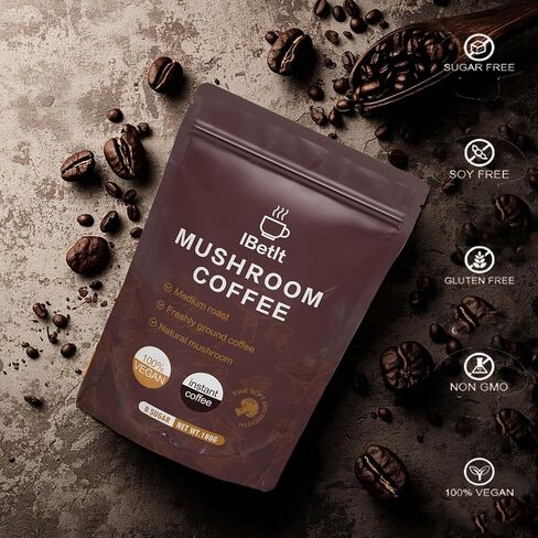 قهوة الفطر العضوي مع 6 عيش الغراب التكيف (Cordyceps ، Reish ، King Trumpet ، Shitake ، Turkey Tail ، Lions Mane)-الطاقة المحسنة ، التركيز والمناعة ، 30 حصة in Kuwait