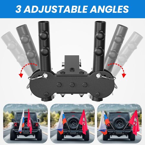 Adjustable Angle Double Hitch Mount Flagpole Holder | All Metal Durable , Fits Standard 2" Trailer Hitch, Compatible with Pickup, Truck, SUV, RV, Jeep, Camper Trailer (Double Flagpoles) in Saudi Arabia