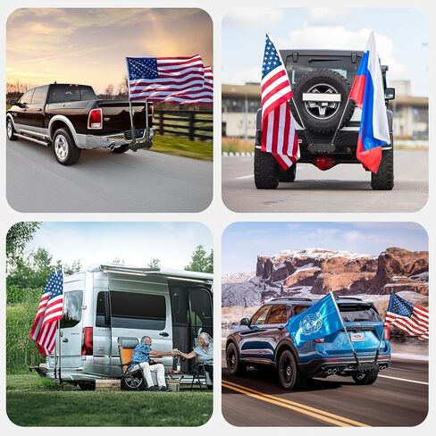 Adjustable Angle Double Hitch Mount Flagpole Holder | All Metal Durable , Fits Standard 2" Trailer Hitch, Compatible with Pickup, Truck, SUV, RV, Jeep, Camper Trailer (Double Flagpoles) in Saudi Arabia