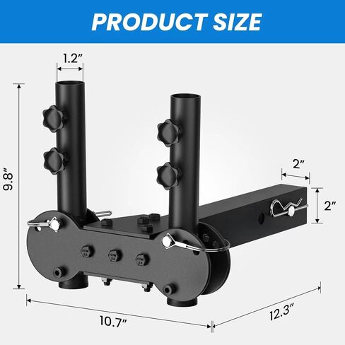 Adjustable Angle Double Hitch Mount Flagpole Holder | All Metal Durable , Fits Standard 2" Trailer Hitch, Compatible with Pickup, Truck, SUV, RV, Jeep, Camper Trailer (Double Flagpoles) in Saudi Arabia