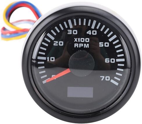 مقياس سرعة الدوران 52 ملم 2 بوصة RPM مقياس سرعة 7000 دورة في الدقيقة مع 7 ألوان خلفية نسبة السرعة القابلة للتعديل للسيارة شاحنة RV قارب (DIAL الأسود غطاء أسود CX6229B) in Saudi Arabia