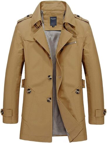 chouyatou Men's Slim Notched Collar Single Breasted Cotton Jacket Office Trench Coat in Saudi Arabia