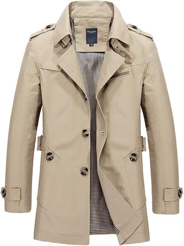 chouyatou Men's Slim Notched Collar Single Breasted Cotton Jacket Office Trench Coat in Saudi Arabia