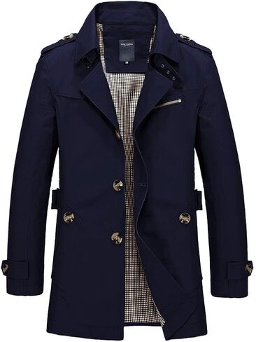 chouyatou Men's Slim Notched Collar Single Breasted Cotton Jacket Office Trench Coat in Saudi Arabia
