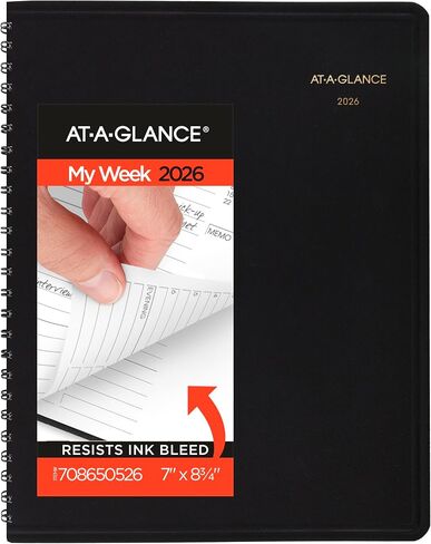 AT-A-GLANCE 2024 Weekly Planner, Hourly Appointment Book, 7" x 8-3/4", Medium, Black (708650524) in Saudi Arabia