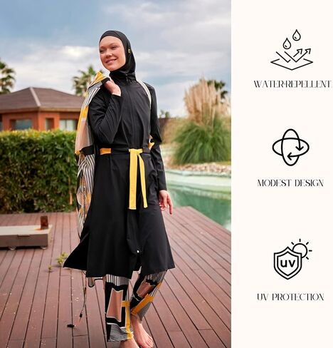 ملابس السباحة الإسلامية كاملة الطول للنساء المسلمين | 4 PCS Burkini Set Top ، Pants ، Cap ، Bustier | حارس الطفح الجلدي التغطية الكاملة in Kuwait