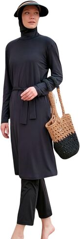 ملابس السباحة الإسلامية كاملة الطول للنساء المسلمين | 4 PCS Burkini Set Top ، Pants ، Cap ، Bustier | حارس الطفح الجلدي التغطية الكاملة in Kuwait