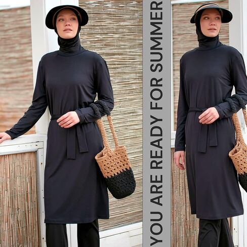 ملابس السباحة الإسلامية كاملة الطول للنساء المسلمين | 4 PCS Burkini Set Top ، Pants ، Cap ، Bustier | حارس الطفح الجلدي التغطية الكاملة in Kuwait