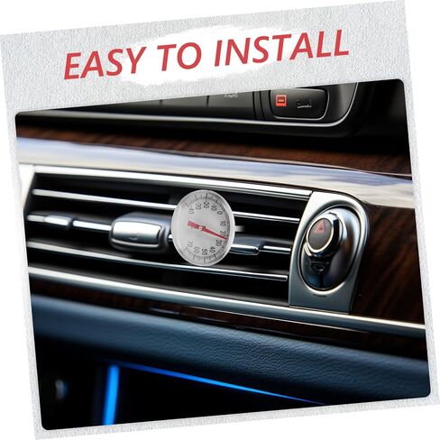 Amosfun 2Pc Car Interior Decoration Mechanical Thermometer Stylish Clock Shape Thermometer for Air Conditioner Easy Installation Car Accessories Red for Vehicle Interiors in Saudi Arabia