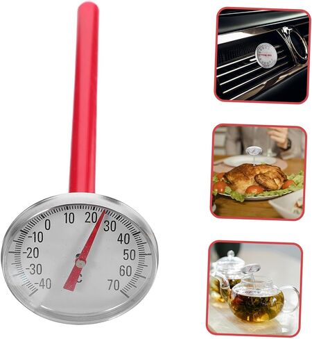 Amosfun 2Pc Car Interior Decoration Mechanical Thermometer Stylish Clock Shape Thermometer for Air Conditioner Easy Installation Car Accessories Red for Vehicle Interiors in Saudi Arabia