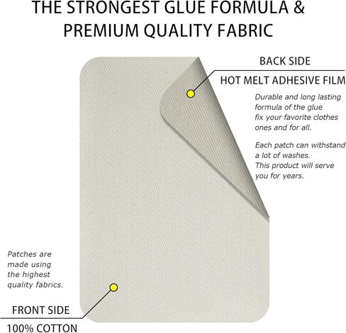 12 Pieces Iron-on Patches Premium Quality Fabric Inside & Outside. Strongest Glue Hundred Percent Cotton Beige-Color Repair Decorating Kit Size 3" by 4-1/4" (Cotton-Beige-Color) in Kuwait