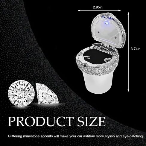Car Ashtray with Lid, Bling Portable Ash Tray Cup Holder with LED Light Indicator, Sparkle Cigarette Smokeless Cylinder Ash Holder for Vehicle Home Office, Car Accessories (Black) in Saudi Arabia