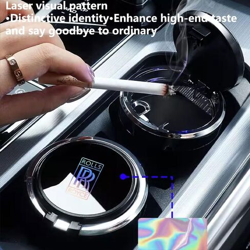 Car Ashtray for Rolls-Royce Phantom/Cullinan/Ghost, Multifunctional Portable Easy Clean Lid Interior Home Office LED Light Self Extinguishing Smokeless Travel Accessories,A in Saudi Arabia