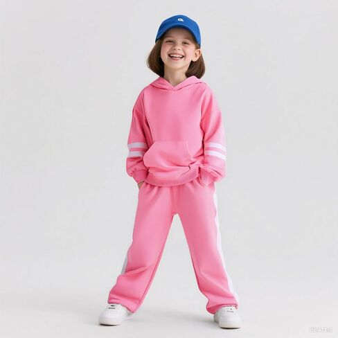 2025 Girls Sweatsuit Set Cute Hooded Sweatshirt & Jogger Pants with Pocket Casual Outfuts Set in Kuwait