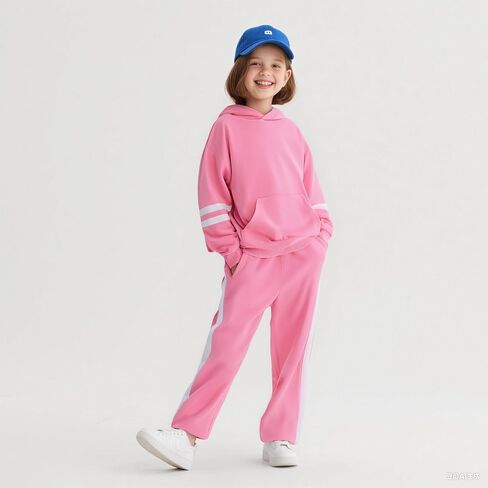 2025 Girls Sweatsuit Set Cute Hooded Sweatshirt & Jogger Pants with Pocket Casual Outfuts Set in Kuwait