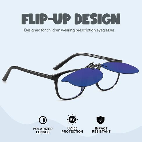 Kids Polarized Clip on Sunglasses Over Prescription Glasses for Age 6-15 Boy Girl Flip Up Lovely Fish Style TS-CO-1181 in Saudi Arabia