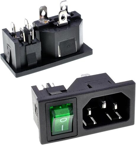 Oiyagai 5pcs IEC320 C14 Inlet Module Connector Male Power Socket w Switch AC 250V 10A (Green) in Saudi Arabia
