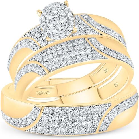 Jewels by Lux 10kt Gold His & Hers 3/4 CTTW Diamond Diamond Oval Bridal Wedding Band مجموعة فرقة خاتم الزفاف ، المرأة الحجم: 5-9 ، الحجم: 8-12 in Saudi Arabia