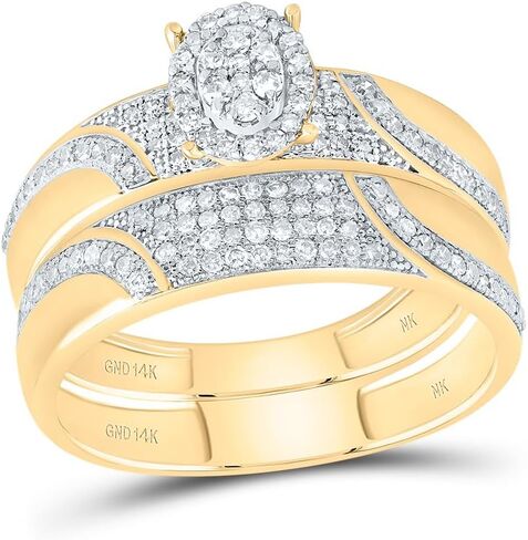 Jewels by Lux 10kt Gold His & Hers 3/4 CTTW Diamond Diamond Oval Bridal Wedding Band مجموعة فرقة خاتم الزفاف ، المرأة الحجم: 5-9 ، الحجم: 8-12 in Saudi Arabia