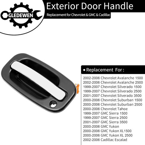 Exterior Door Handles, Compatible with 1999-2007 Chevy Silverado Suburban Tahoe Avalanche, GMC Sierra Yukon, Escalade, Chrome Lever, Front Left & Right Side | Replaces# 15034985, 15034986 in Saudi Arabia