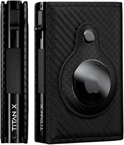 Titan X Trifold Edition Wallet متوافقة مع Airtag | الحد الأدنى من المعدن والجلد | للرجال ، الجيب الأمامي | RFID ، محفظة ضئيلة ، هدية محاصر (ألياف الكربون) in Kuwait
