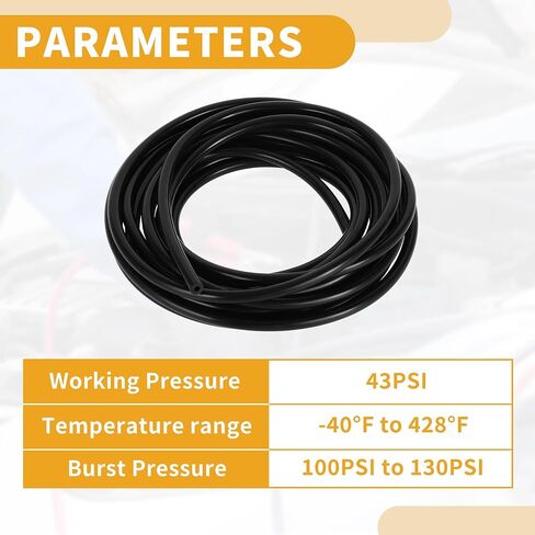 1pc 130ppsi max max silicone vacuum vacuum hose for Chevrolet for Buick for Lincoln Engine Automotive Line Silicone Black 16.4ft 1/8 " in Saudi Arabia