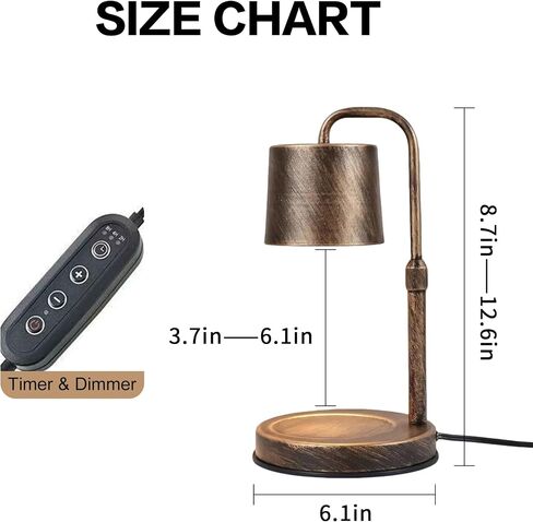 مصباح شمعة صناعي خمر لتزيين المنزل - ارتفاع قابل للتعديل مع الموقت 2-6h و dimmer ، ذوبان الشمع القابل للذوبان أكثر دفئا متوافقًا مع الجرار شمعة يانكي (البرونز العتيقة ، 50W 2 مصابيح ، 110 فولت) in Kuwait