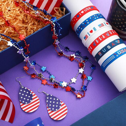 Remuuly 10 Pcs 4th of July Accessories for Women Patriotic Costume Accessories Set Red White and Blue USA American Flag Earrings Necklaces Bracelets for Independence Day Memorial Day Parades Party in Saudi Arabia