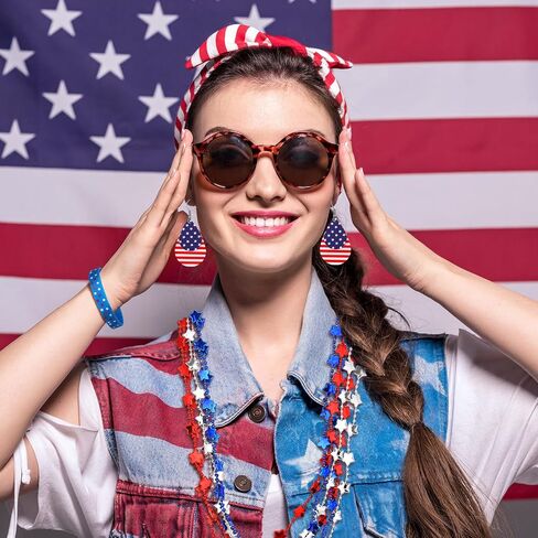 Remuuly 10 Pcs 4th of July Accessories for Women Patriotic Costume Accessories Set Red White and Blue USA American Flag Earrings Necklaces Bracelets for Independence Day Memorial Day Parades Party in Saudi Arabia