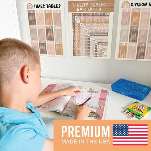 Hadley Designs Multiplication Chart Poster Set - 9 Math Posters for Classroom & Homeschool - Times Tables, Skip Counting, and Division Posters for 2nd-5th Grade Visual Learning in Saudi Arabia
