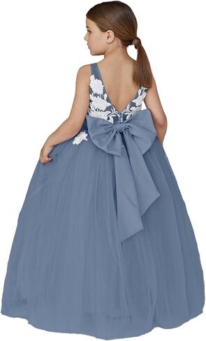 Lace Applique Tulle Flower Girl Dress for Wedding Bridesmaid First Communion Dresses Princess Pageant Party Gown in Saudi Arabia