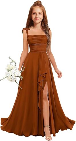 MRHUSH Junior Bridesmaid Dresses for Teen Girls Chiffon Flower Girl Dress Ruffles Wedding Guest Spaghetti Straps Party Gown in Kuwait
