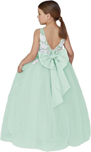 Lace Applique Tulle Flower Girl Dress for Wedding Bridesmaid First Communion Dresses Princess Pageant Party Gown in Saudi Arabia