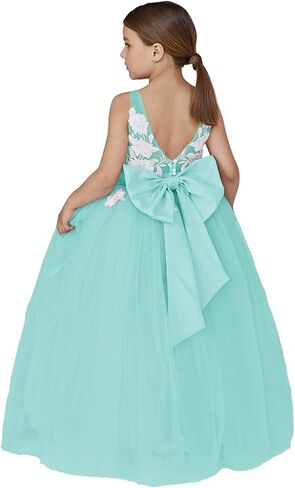 Lace Applique Tulle Flower Girl Dress for Wedding Bridesmaid First Communion Dresses Princess Pageant Party Gown in Saudi Arabia