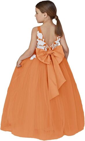 Lace Applique Tulle Flower Girl Dress for Wedding Bridesmaid First Communion Dresses Princess Pageant Party Gown in Saudi Arabia
