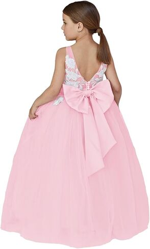 Lace Applique Tulle Flower Girl Dress for Wedding Bridesmaid First Communion Dresses Princess Pageant Party Gown in Saudi Arabia