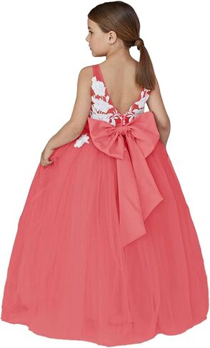 Lace Applique Tulle Flower Girl Dress for Wedding Bridesmaid First Communion Dresses Princess Pageant Party Gown in Saudi Arabia