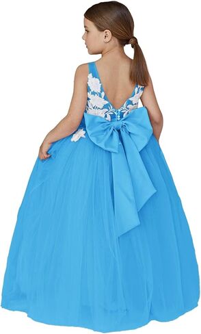 Lace Applique Tulle Flower Girl Dress for Wedding Bridesmaid First Communion Dresses Princess Pageant Party Gown in Saudi Arabia