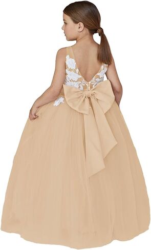 Lace Applique Tulle Flower Girl Dress for Wedding Bridesmaid First Communion Dresses Princess Pageant Party Gown in Saudi Arabia