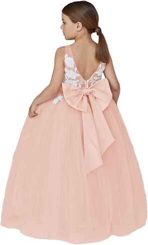 Lace Applique Tulle Flower Girl Dress for Wedding Bridesmaid First Communion Dresses Princess Pageant Party Gown in Saudi Arabia
