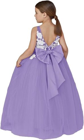Lace Applique Tulle Flower Girl Dress for Wedding Bridesmaid First Communion Dresses Princess Pageant Party Gown in Saudi Arabia