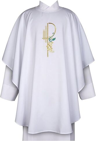 chasuble الإفخارستيا مع chi rho المطرز ، والعنب ، والقمح ، البوليستر 100 ٪ مع سرق المطابقة ، 46 بوصة in Saudi Arabia