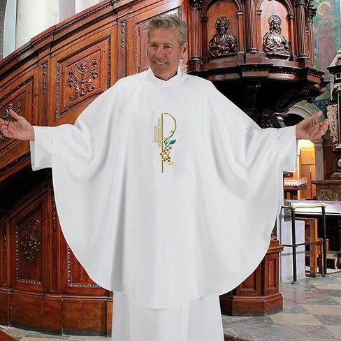 chasuble الإفخارستيا مع chi rho المطرز ، والعنب ، والقمح ، البوليستر 100 ٪ مع سرق المطابقة ، 46 بوصة in Saudi Arabia