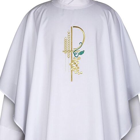 chasuble الإفخارستيا مع chi rho المطرز ، والعنب ، والقمح ، البوليستر 100 ٪ مع سرق المطابقة ، 46 بوصة in Saudi Arabia