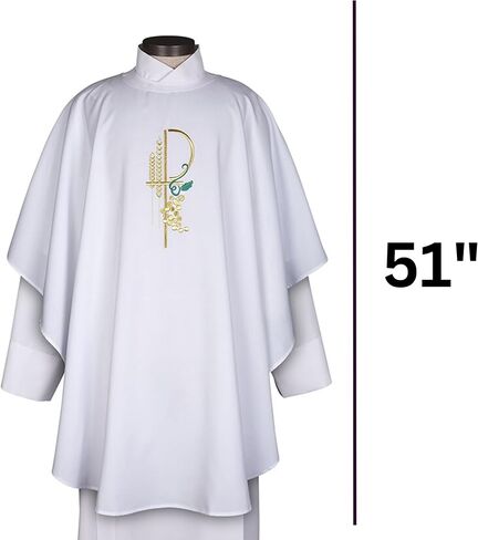 chasuble الإفخارستيا مع chi rho المطرز ، والعنب ، والقمح ، البوليستر 100 ٪ مع سرق المطابقة ، 46 بوصة in Saudi Arabia