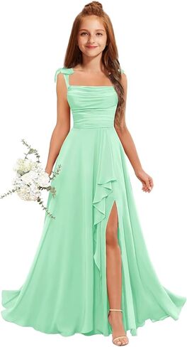 MRHUSH Junior Bridesmaid Dresses for Teen Girls Chiffon Flower Girl Dress Ruffles Wedding Guest Spaghetti Straps Party Gown in Kuwait
