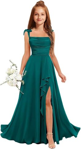 MRHUSH Junior Bridesmaid Dresses for Teen Girls Chiffon Flower Girl Dress Ruffles Wedding Guest Spaghetti Straps Party Gown in Kuwait